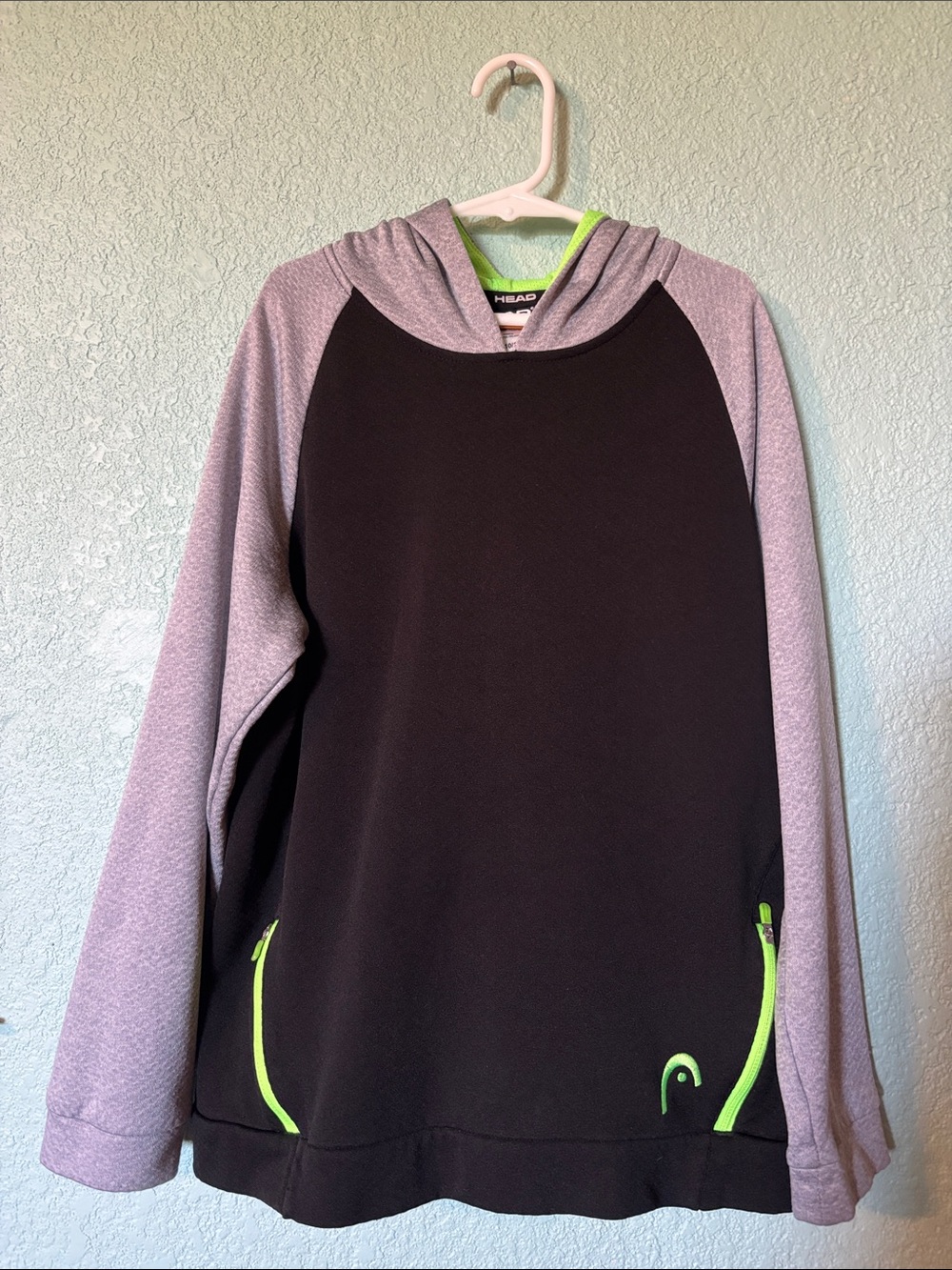 Head Youth Black & Heather Gray Hoodie Lime Trim Size Medium 10/12 - Like New